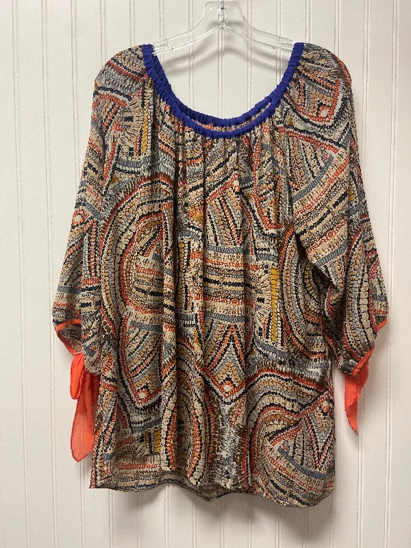 Brown & Cream Top Long Sleeve Umgee, Size 1x