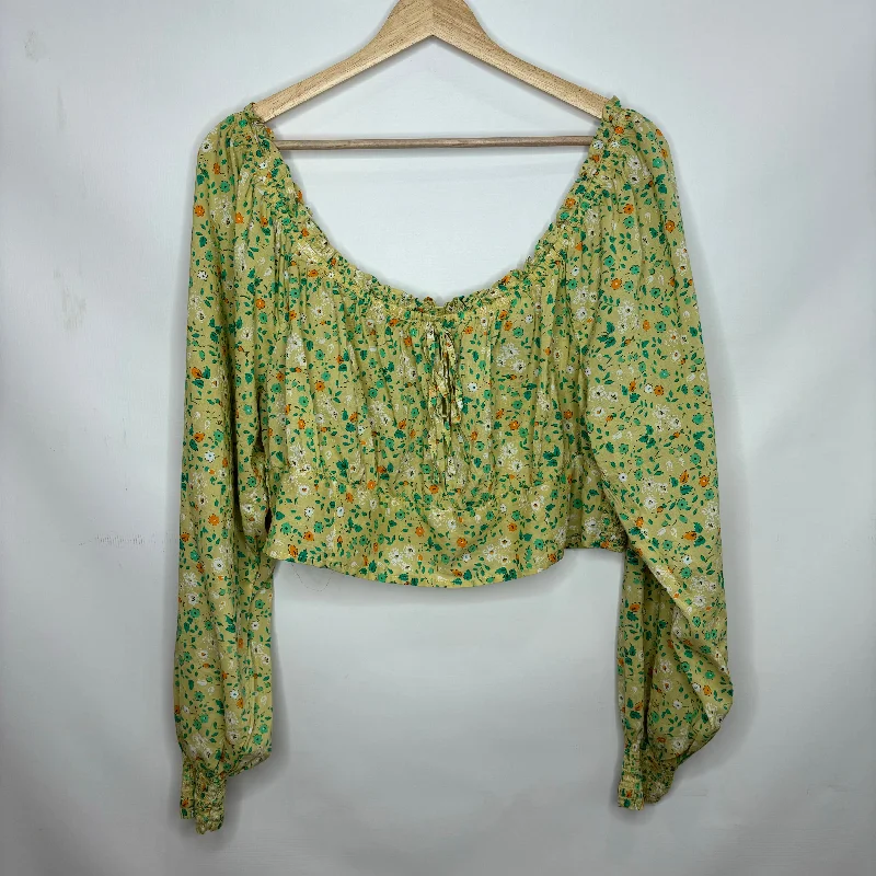 Floral Print Top Long Sleeve Aerie, Size Xl