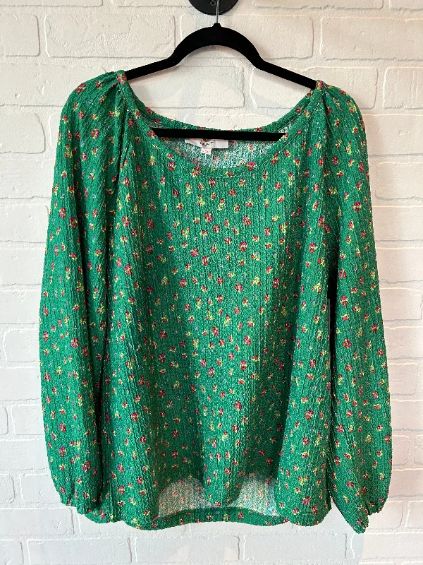 Green & Yellow Top Long Sleeve Loft, Size 1x