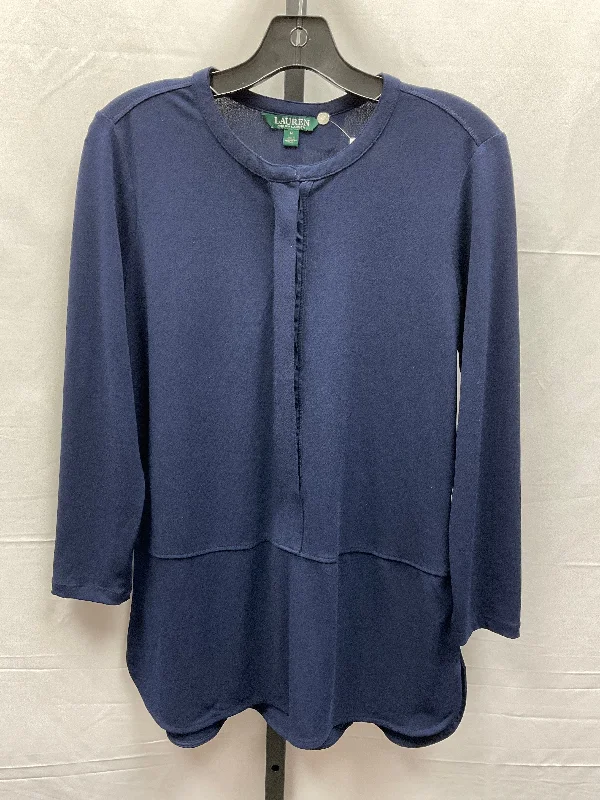 Navy Top Long Sleeve Lauren By Ralph Lauren, Size M